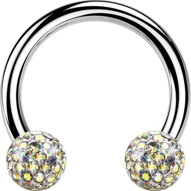 Star Piercing Circular Barbell silber mit zwei Kristall Kugeln multicolor Epoxy Schutzschicht (Chirurgenstahl 316L)