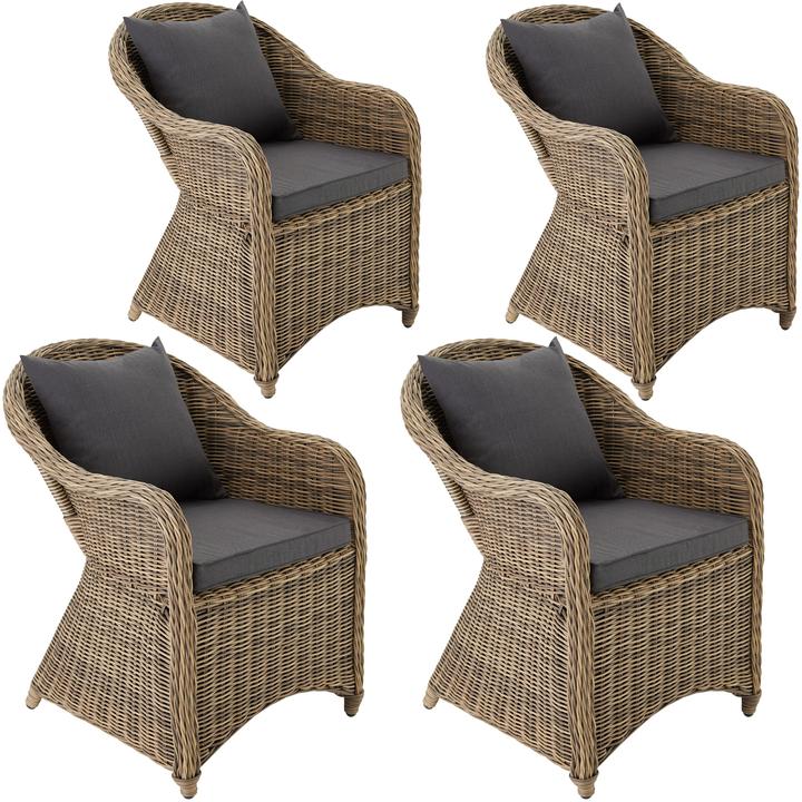 Actual product image tectake 4 Garden chairs luxury rattan + cushions