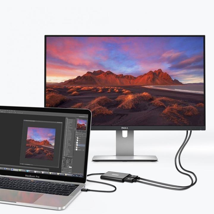 Actual product image Choetech Plug Adapter USB Type-C Thunderbolt 3 (40Gbps) to 2 x DisplayPort 4K 60Hz Black (HUB-D03) (USB-C, 8.50 cm)