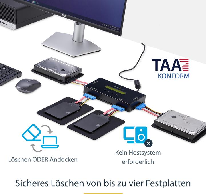 Image du produit StarTech Effaceur de disque dur pour disques SATA 6,35cm/2,5 ou 8,89cm/3,5 pouces - 4 baies - Standalone...