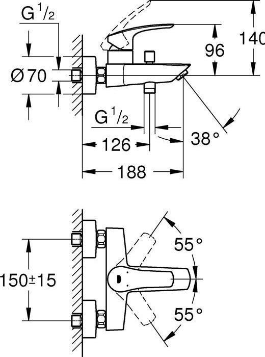 Image du produit Grohe Mitigeur monocommandé pour bain EUROSMART 1/2" chr