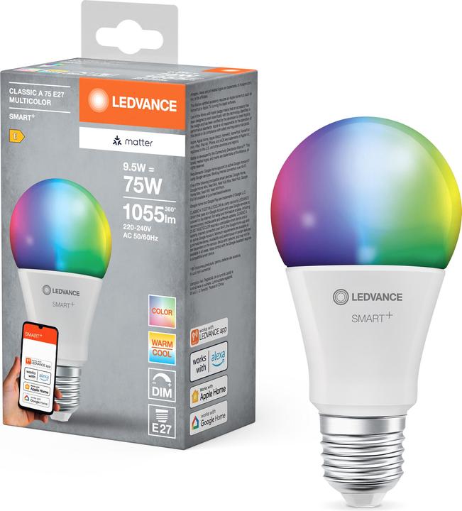 Actual product image Ledvance SMART+ MATTER CLASSIC A MULTICOLOR 9.5W 827...865 Multicolour E27 (E27, 9.50 W, 1055 lm, 1 x, F)