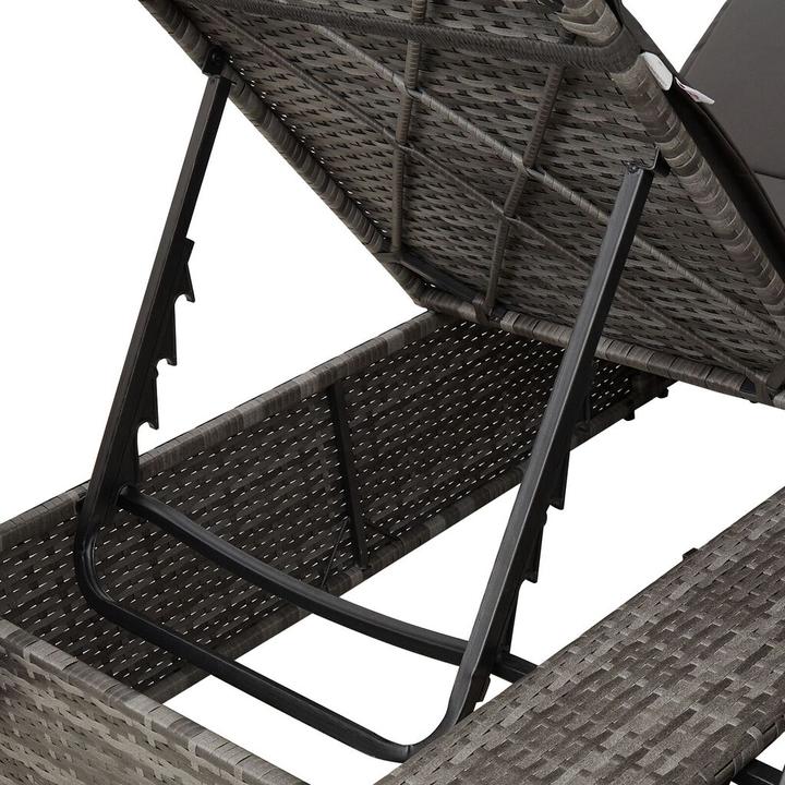 Image du produit VidaXL Doppel-Sonnenliege mit Dach und Vorhängen Grau Poly-Rattan