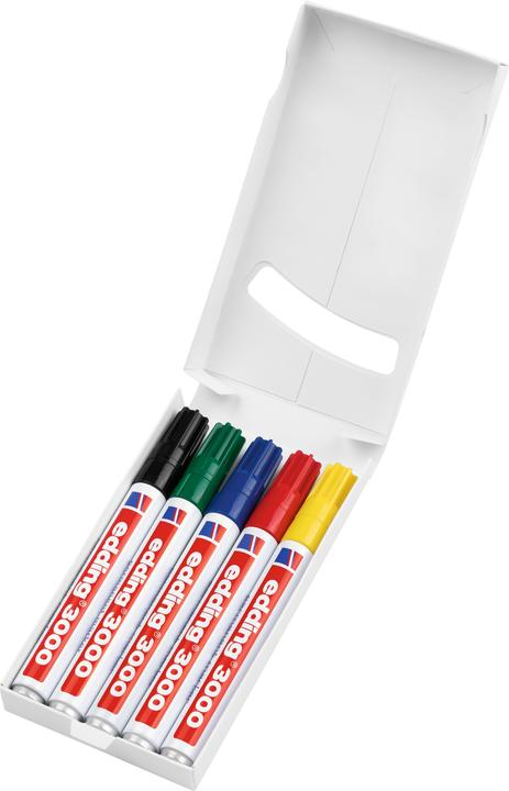 Actual product image Edding Permanent Marker 3000 5 pieces, Green/Yellow/Blue/Red (Red, Black, Blue, Yellow, Green, 3 mm, 5 x)
