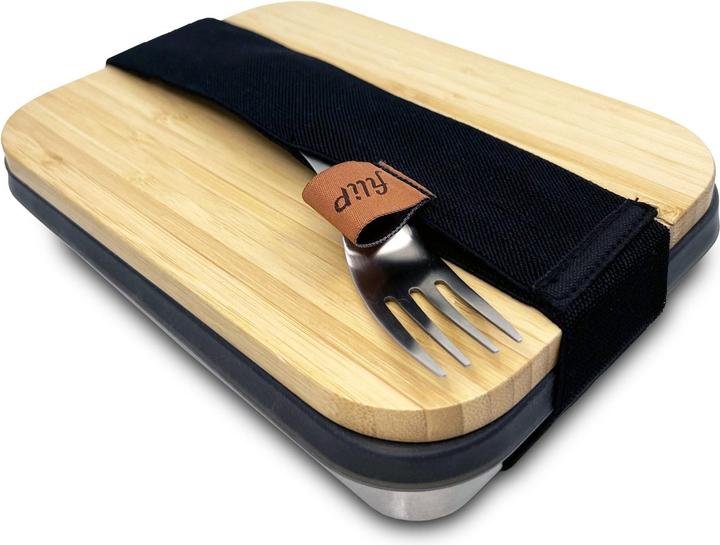 Actual product image Filip & Friends Lunchbox stainless steel filip® No1 | Bamboo board, sleeve & spork