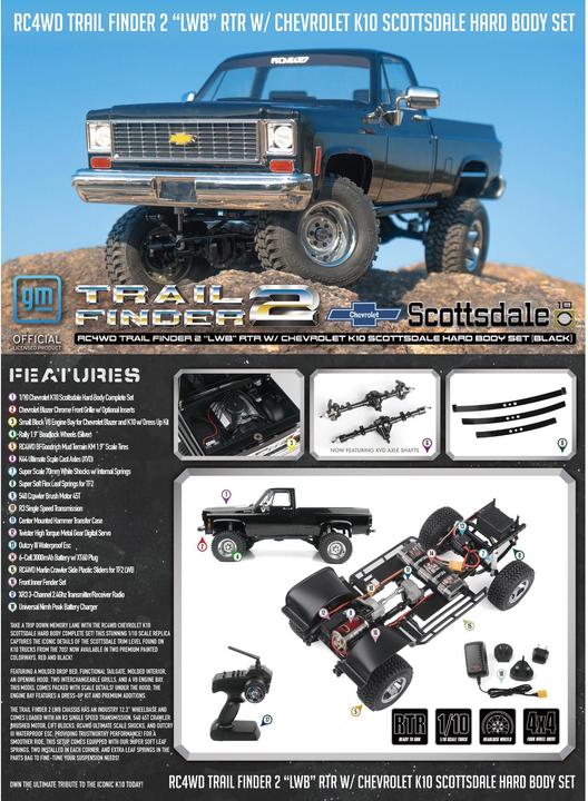Immagine prodotto Rc4Wd Scala Crawler Trail Finder 2 LWB Chevy K10 Nero RTR, 1:10 (RTR pronto all'uso)