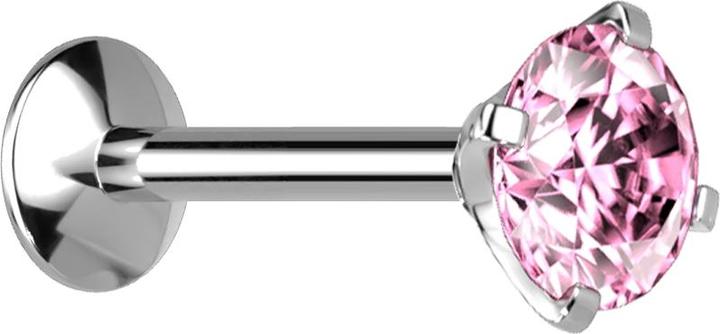 Star Piercing Micro Innengewinde Labret UFO silber mit Kristall pink gefasst (Titan G23, ohne Messing)