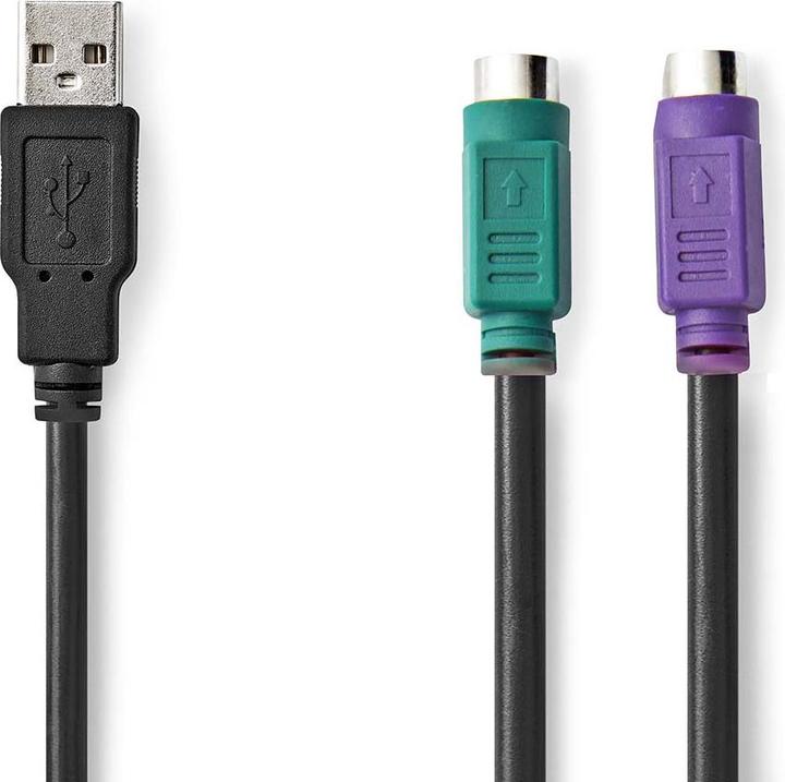 Produktbild Nedis 2 in 1-Kabel | USB 2.0 | USB-A Stecker | 2x PS/2 Buchse | 480 Mbps | 0.30 m | Vernickelt | Run (0.30 m, PS/2)