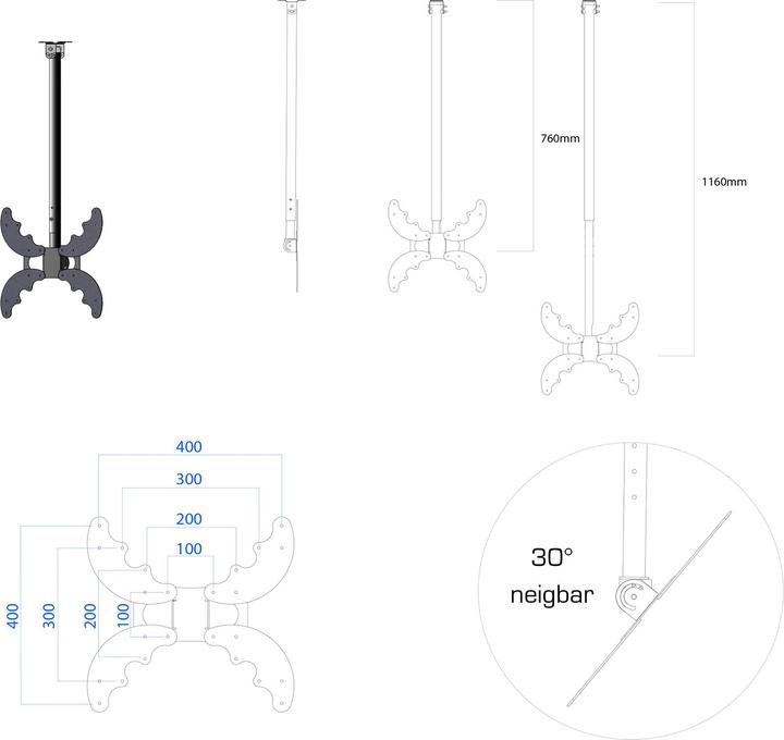 Image du produit VCM Support TV universel pour plafond B-DX400 (Plafond, 55", 40 kg)