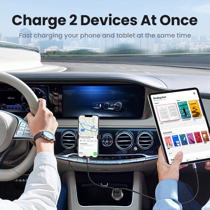 Produktbild Ugreen CD130 Car Charger, USB-A+PD 3.0, USB-C, QC3.0 30W (Grey)