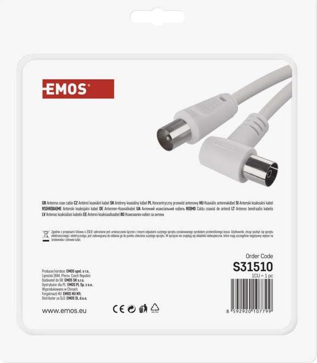 Actual product image Emos Antenna coaxial cable, shielded 15m - right-angle plug (Antenna cable)