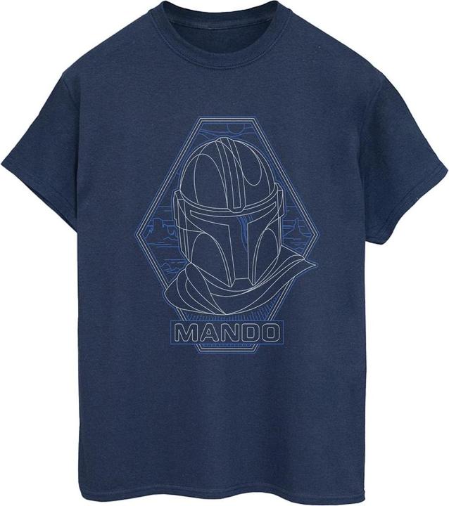 Actual product image Star Wars Womens/Ladies The Mandalorian Outline Helm Diamond Cotton Boyfriend T-Shirt (L)