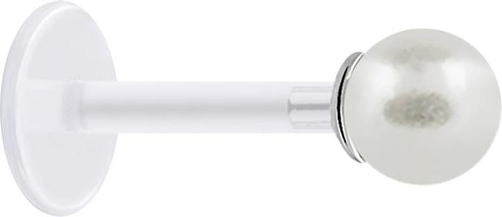 Star Piercing Micro Labret transparent mit Perle Kugel weiss (925 Sterlingsilber, ohne Messing, Bioflex)