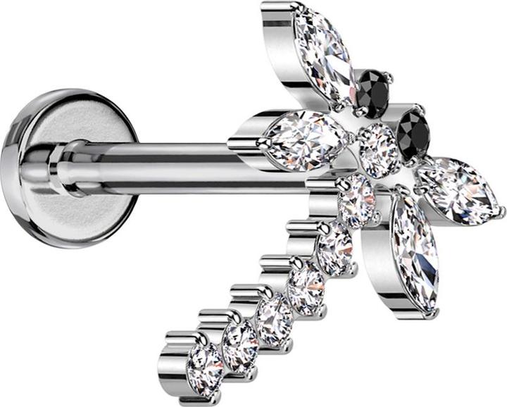 Star Piercing Micro Labret Innengewinde silber Libelle silber Kristalle silber (ohne Messing, Titan G23)