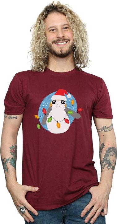Actual product image Star Wars Mens The Last Jedi Porg Christmas Lights T-Shirt (XL)