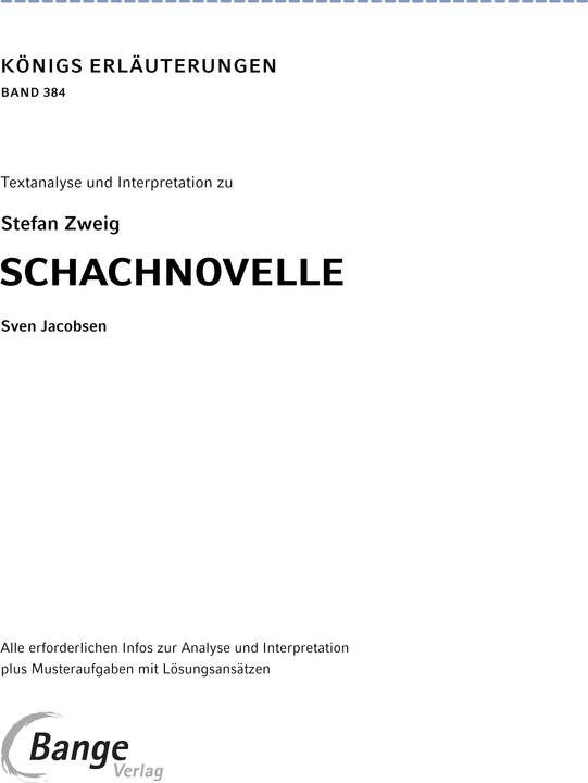 Produktbild Schachnovelle von Stefan Zweig - Textanalyse und Interpretation (Deutsch, Stefan Zweig, Sven Jacobsen, 2024)