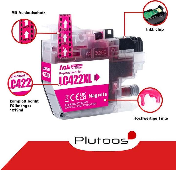 Actual product image Plutoos Brother LC-422XL cartridge compatible, set of 4 colours LC-422 XL