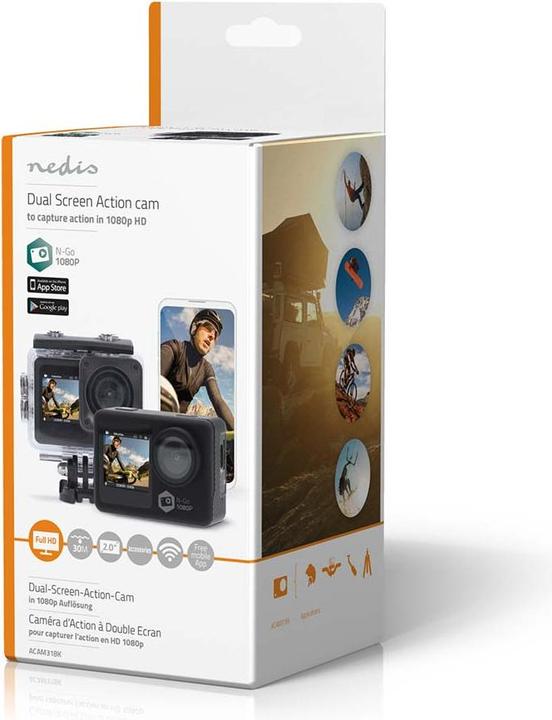 Produktbild Nedis Action Cam | Dualer Bildschirm | 1080p@30fps | 12 MPixel | Wasserdicht bis: 30.0 m | 70 min | (30p, WLAN)