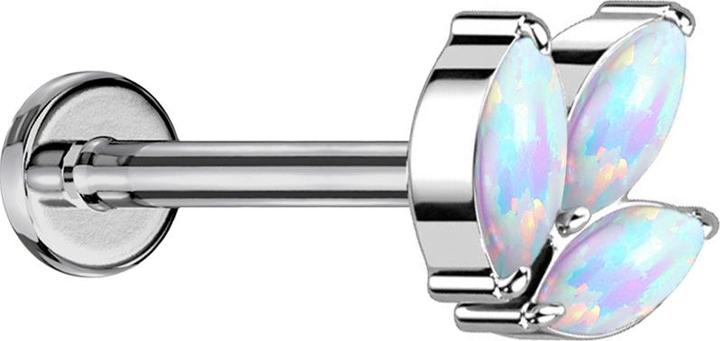 Star Piercing Micro Threadless Labret silber drei Oval Opale weiss (ohne Messing, Titan G23)