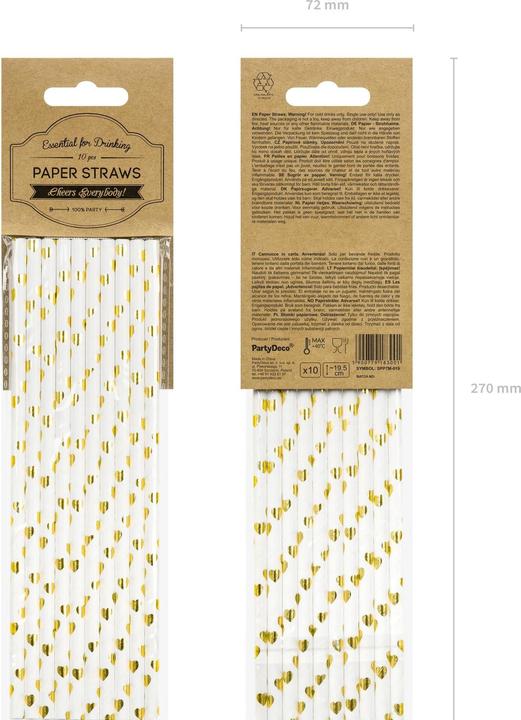 Produktbild Partydeco Papierstrohhalme - Herzen Gold (10St.) (10 x)