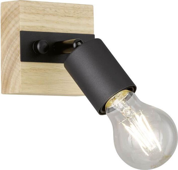 FHL easy FHL Juris wall light in industrial design, wall lamp E27 black natural wood (E27)