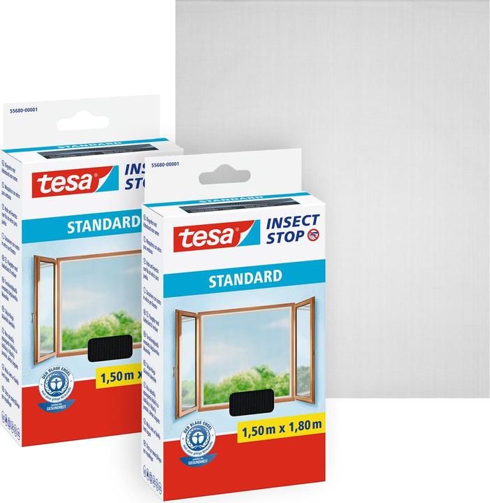 Produktbild tesa 2x Insektenschutz STANDARD für Fenster, mit Klettband, ohne Bohren (150 x 180 cm)