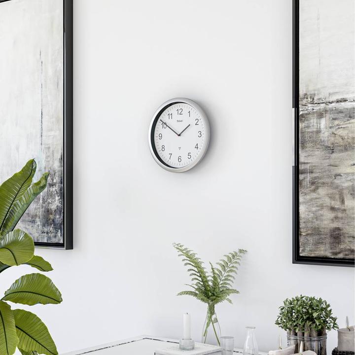Actual product image Mebus 19809 Radio-controlled wall clock white/silver (25 cm)
