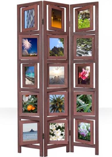 Image du produit Homestyle4u Paravent 3 cases Cloison de séparation en bois marron Photo Wall