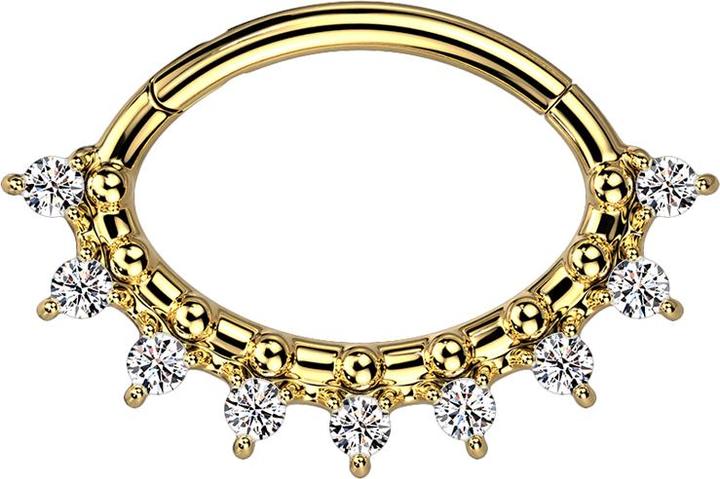 Star Piercing Micro Segmentring klappbar vergoldet Oval neun Kristalle silber und Kugeln (Chirurgenstahl 316L, ohne Messing)