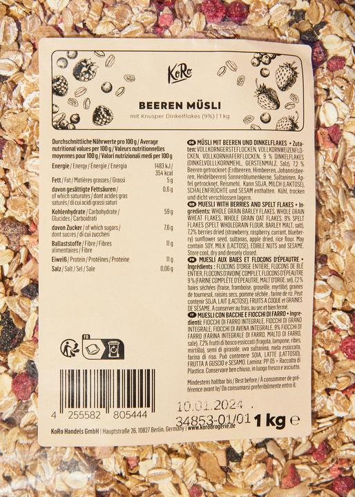 Immagine prodotto KoRo Muesli con frutti di bosco e fiocchi di farro (1000 g)