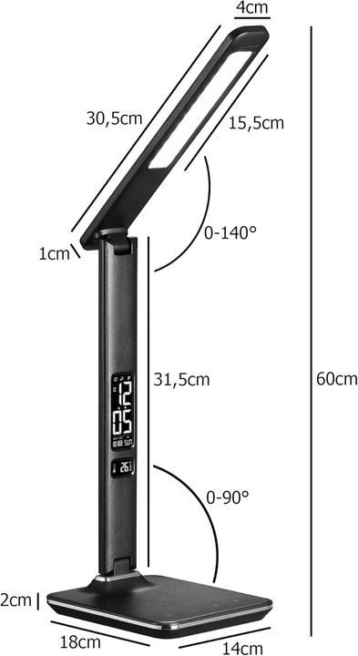 Immagine prodotto Tec Dimmbare LED-Tischlampe mit USB-Anschluss und Display (450 lm)