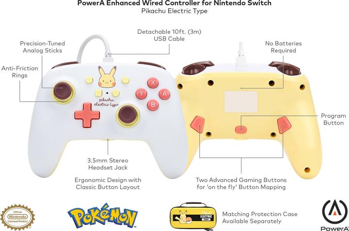 Image du produit PowerA Manette filaire améliorée pour Nintendo Switch - Type électrique Pikachu (Switch)