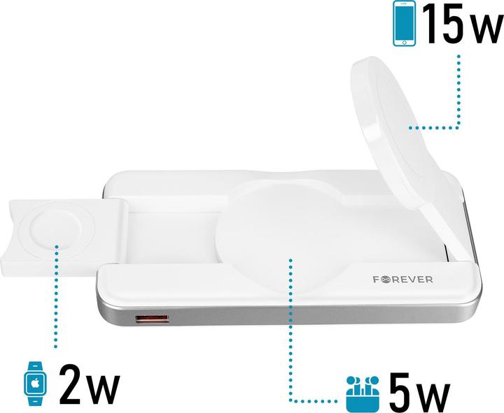 Produktbild Forever kabellose Powerbank MATB-300 10000 mAh 3in1 weiss (10000 mAh, 15 W)