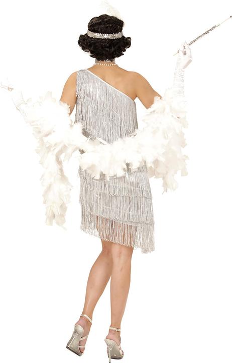 Actual product image Widmann Charleston dress silver with fringes, necklace, headband and feather (XS, S, M, L, XL)