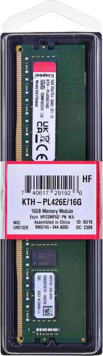 Actual product image Kingston KTH-PL426E/16G (1 x 16GB, 2666 MHz, DDR4-RAM, U-DIMM)