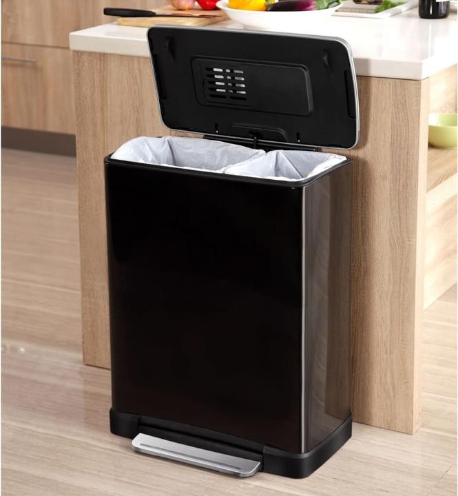 Immagine prodotto EKO Mülltrennsystem E-Cube Recycling 28 plus 18 L schwarz mit extra breitem Pedal, gedämpftem Decke (46 l)