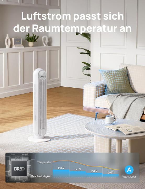 Produktbild Dreo Leiser Turmventilator mit Fernbedienung und Timer (28 dB)