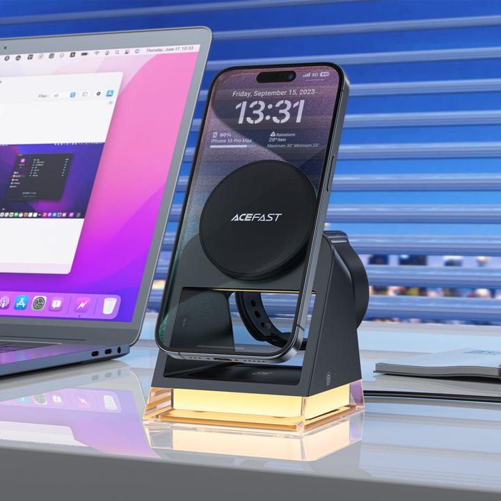 Immagine prodotto Acefast Caricabatterie induttivo E17 MagSafe 3in1 + cavo USB-A USB-C - nero (20.50 W)