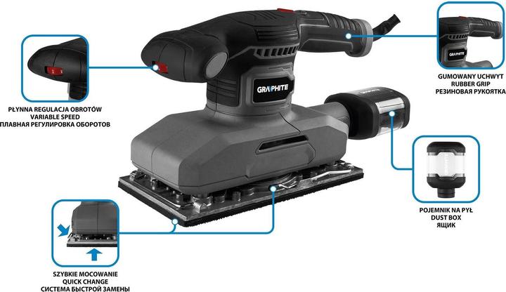 Graphite 380 W grinder with a 115 x 230 mm foot (Sander, 380 W)