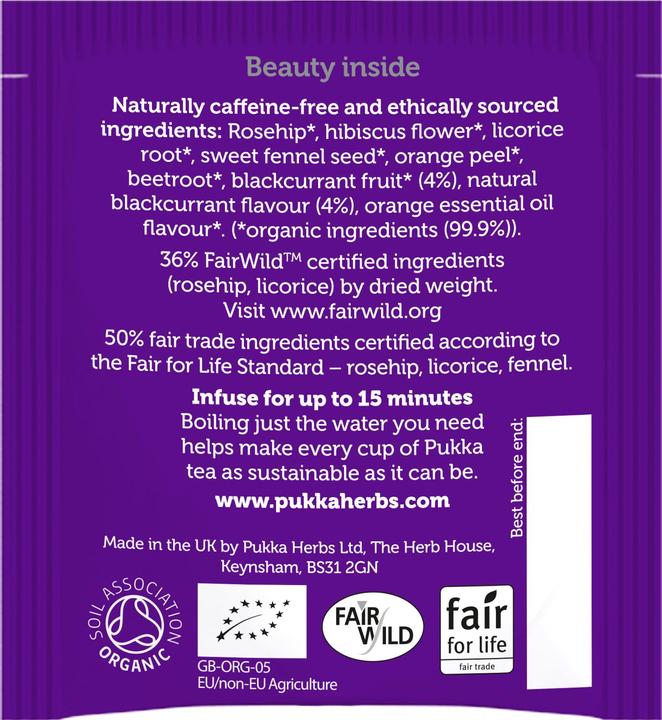 Valori nutrizionali e ingredienti Pukka Incantevole Cassis (38 g)