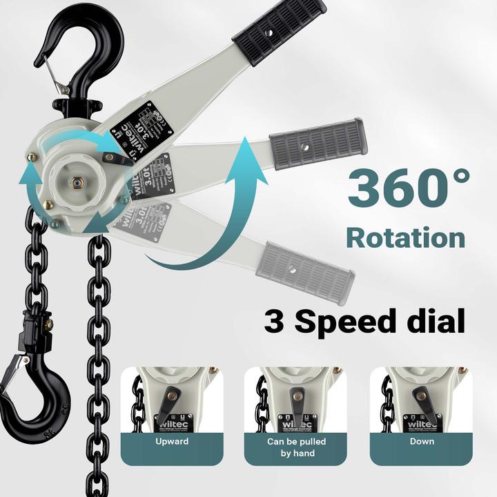 Image du produit Wiltec Palan à levier Chaîne manuel VGP Capacité 3t Hauteur levage 1,5m Moufle