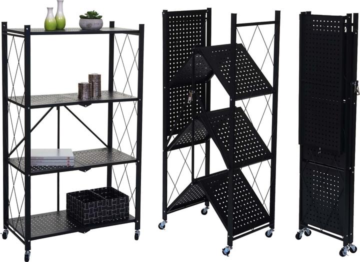 Produktbild Swisshandel24 Regal HWC-J85, Standregal Wohnregal, faltbar/klappbar Stahl schwarz, 4 Ebenen (126 x 71 x 36 cm)