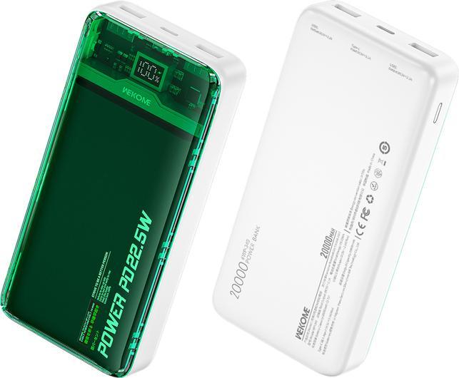 Actual product image Wekome WP-351 Vanguard-Serie – Powerbank 20000 mAh PD 20 W + QC 22,5 W (grün/transparent) (20000 mAh)