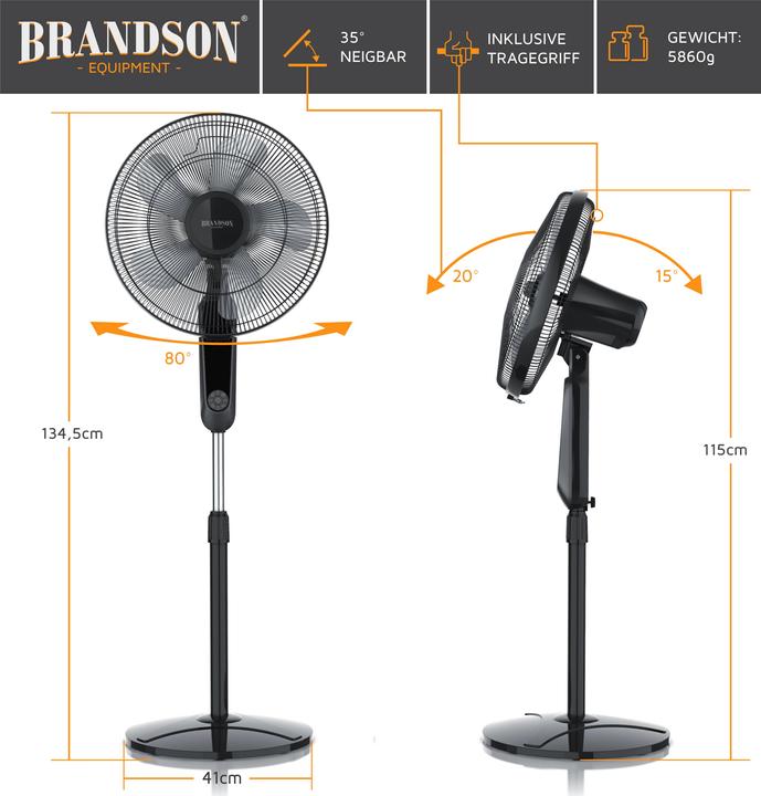 Immagine prodotto Brandson Ventilatore a piedistallo 303368 (70 dB)