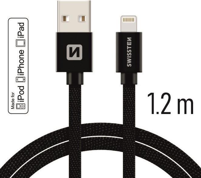 Image du produit Swissten Câble de données textile USB / Lightning MFi 1.2 M (1.20 m, USB 3.2 Gen 1)
