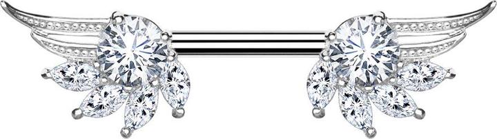 Produktbild Star Piercing Barbell silber Engelsflügel mit Kristall silber (Chirurgenstahl 316L, Messing)
