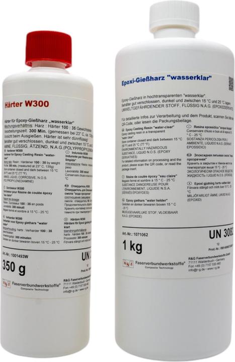 Immagine prodotto R&G resina epossidica da colata (trasparente all'acqua) + indurente w300, confezione da 1,35 kg