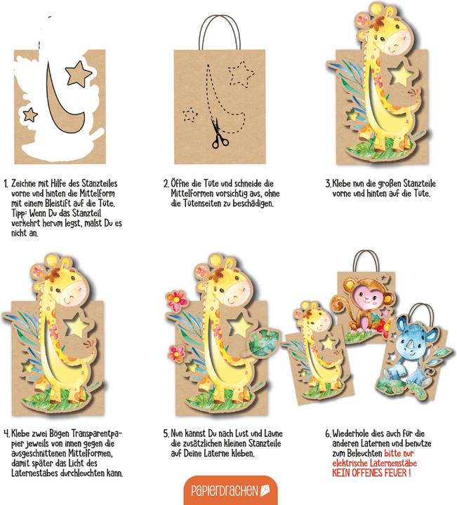 Produktbild Papierdrachen 3 Kinderlaternen Wildtiere/Afrika - Set 8