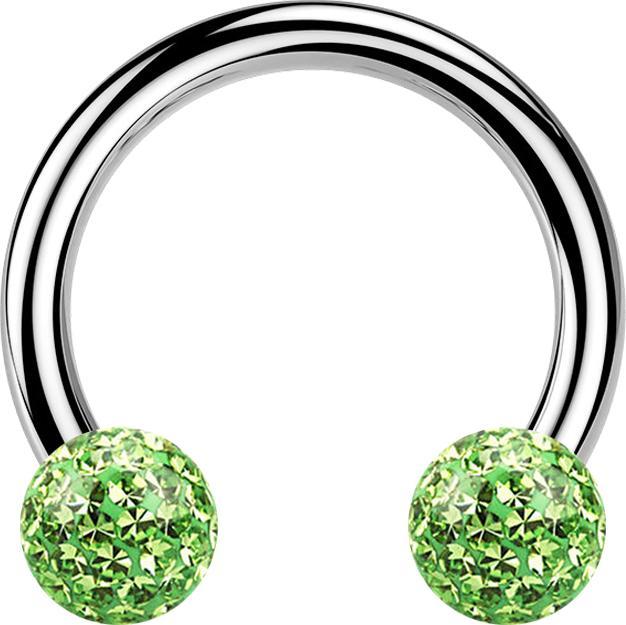 Produktbild Star Piercing Circular Barbell silber mit zwei Kristall Kugeln hellgrün Epoxy Schutzschicht (ohne Messing, Titan G23)