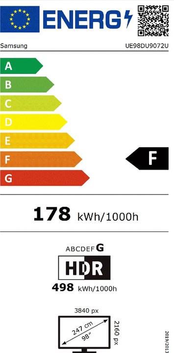 Energy Label Samsung TV-UE98DU9072UXXH (98", LCD, 4K, 2024)